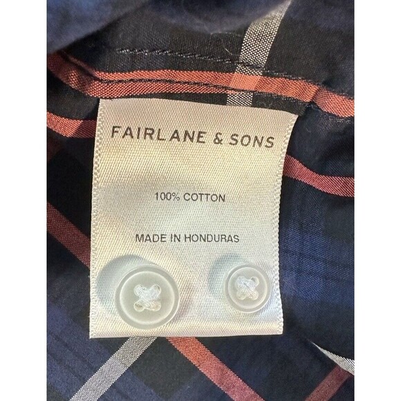Fairlane Sons Plaid Blue Button Front Men's XL Shirt Plaid Reg Fit Wrinkle Free - Picture 5 of 9